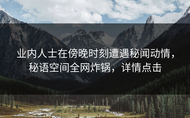 业内人士在傍晚时刻遭遇秘闻动情，秘语空间全网炸锅，详情点击